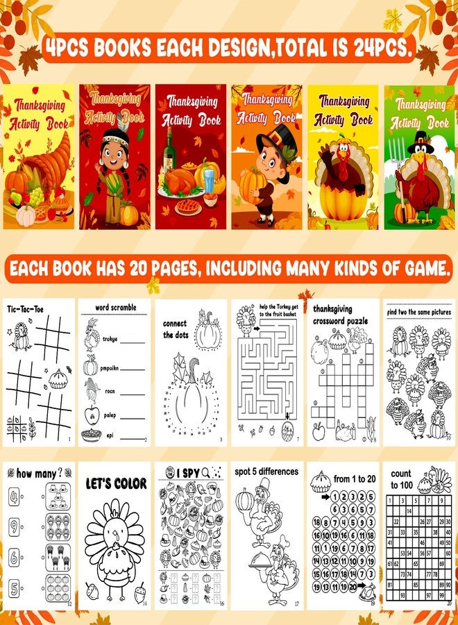 Winrain 24PCS Thanksgiving Activity Books Party Favors for Kids - Fall Games Coloring Maze Book in Bulk, Classroom Activities Crafts Gifts - Image 4